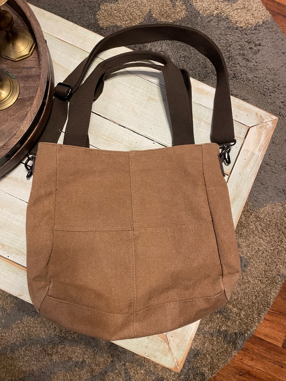 Canvas Crossbody Tote Bag in Brown